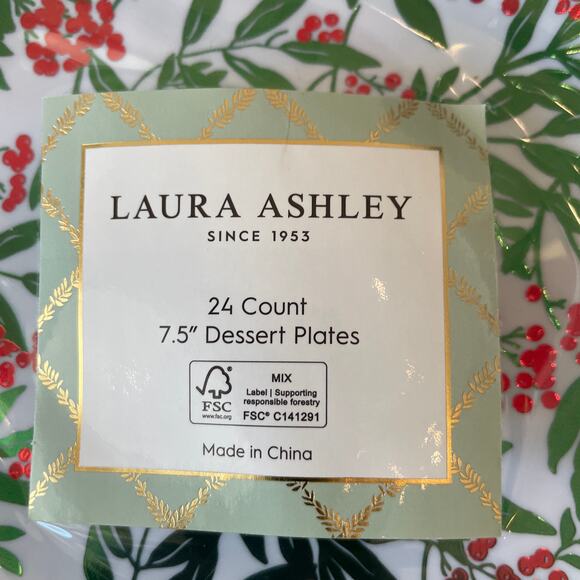Laura Ashley Holiday Holly Berry Disposable Dessert Plates 7.5" 24 Count New - Picture 5 of 8